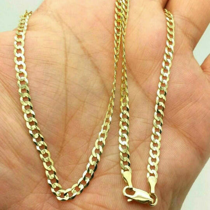 18K Solid Gold Cuban Chain Necklace Men Women 4mm DailySale