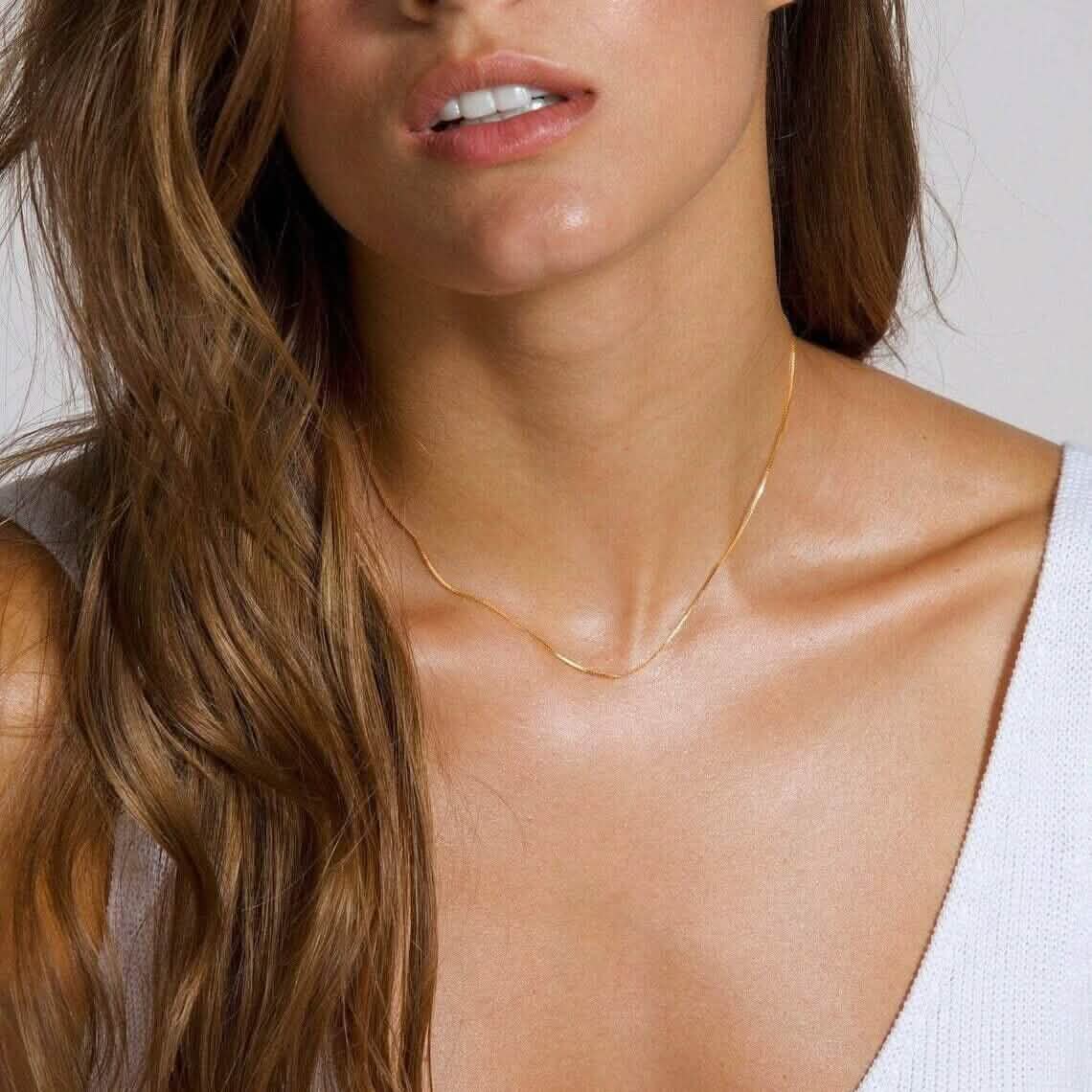18K Solid Yellow Gold Box Necklace Real Gold Chain DailySale