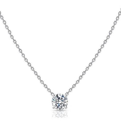 18K White Gold Dainty Round Cut Solitaire Necklace DailySale