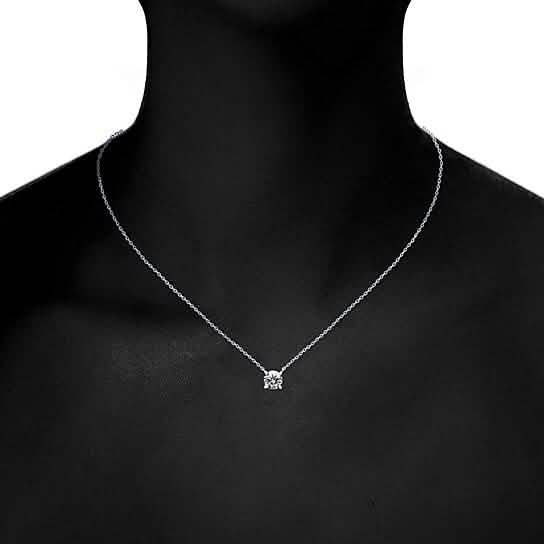 18K White Gold Dainty Round Cut Solitaire Necklace DailySale