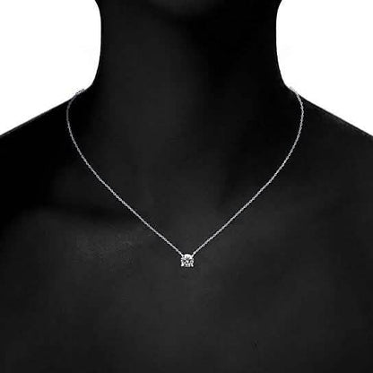 18K White Gold Dainty Round Cut Solitaire Necklace DailySale