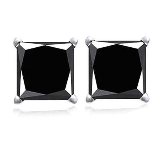 18k White Gold High Polish Finish Black Square Stud Set Unisex Earrings DailySale
