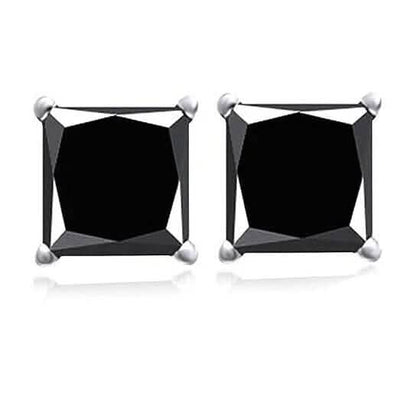 18k White Gold High Polish Finish Black Square Stud Set Unisex Earrings DailySale