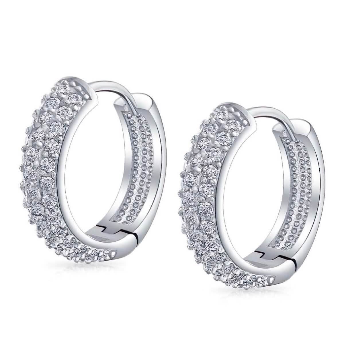 18K White Gold Micro Pave Petite Huggie Earrings DailySale