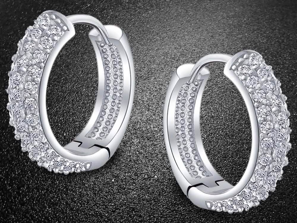 18K White Gold Micro Pave Petite Huggie Earrings DailySale