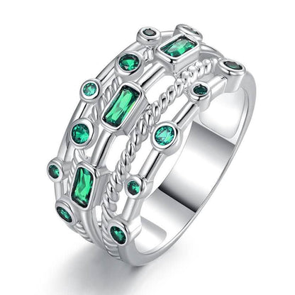18K White Gold Plated 5 Layer Green Emerald Ring DailySale