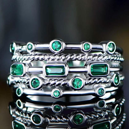 18K White Gold Plated 5 Layer Green Emerald Ring DailySale