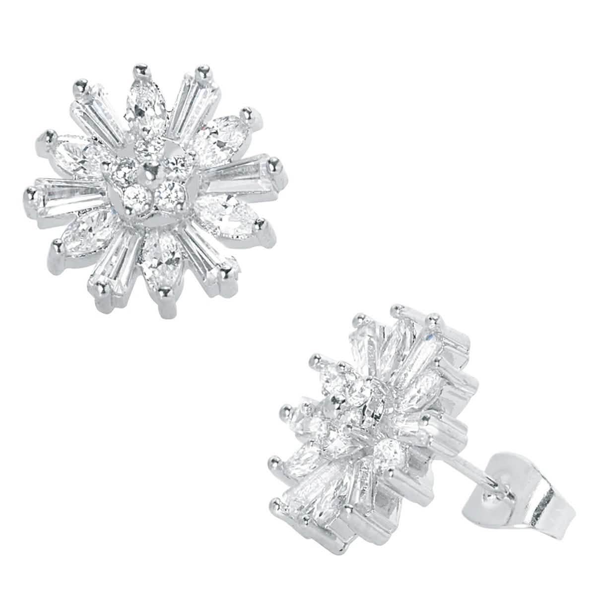 18K White Gold Plated Baguette Flower Stud Earring DailySale
