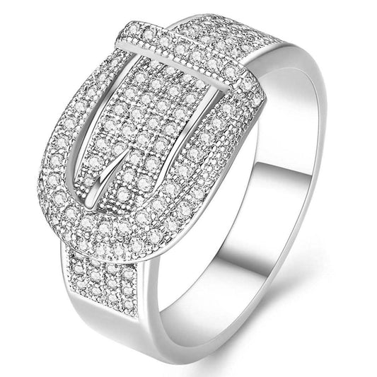 18K White Gold Plated Belt Buckle Ring DailySale
