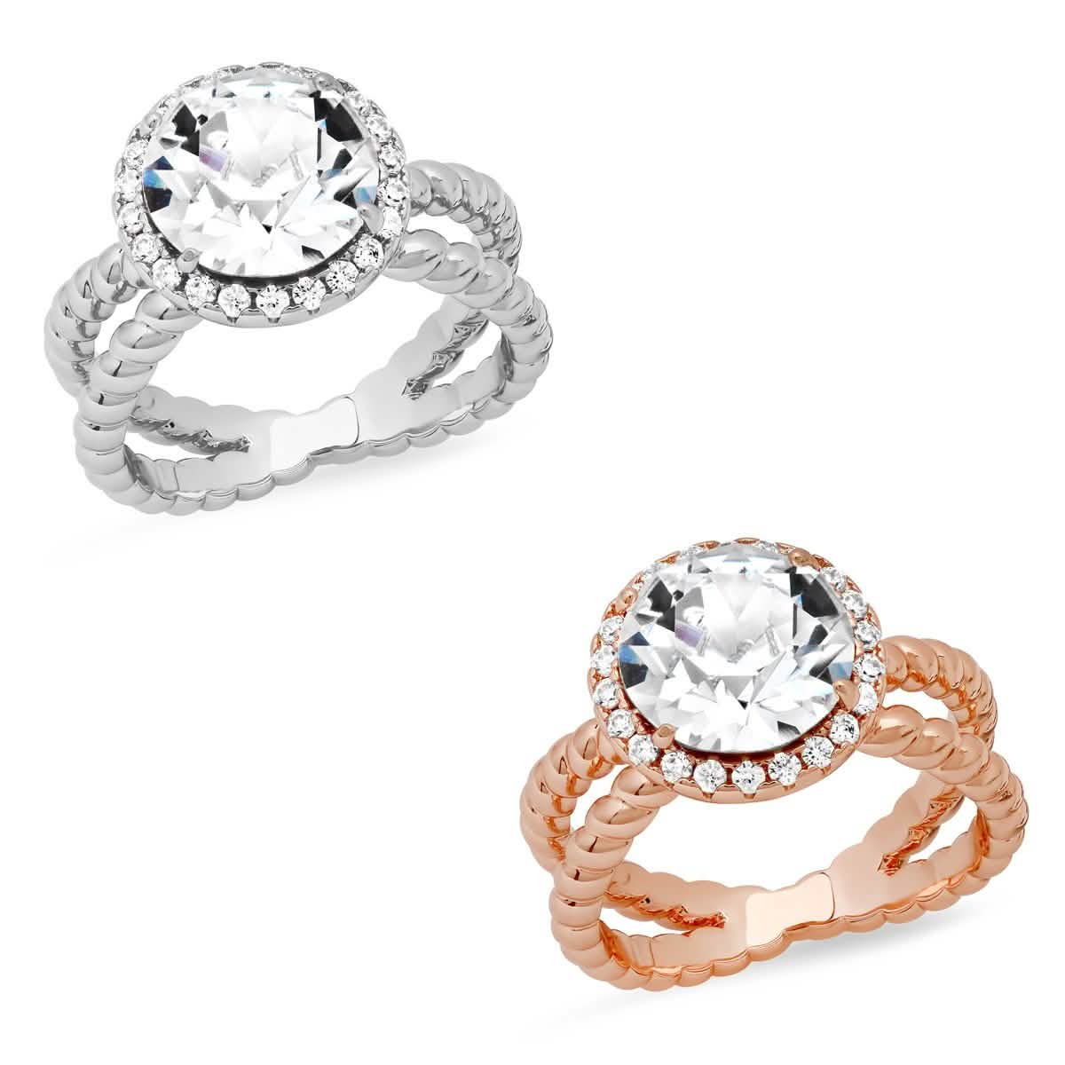 18K White Gold Plated Brass Split Shank Rope Engagement Ring Adorned with Swarovski Crystals DailySale