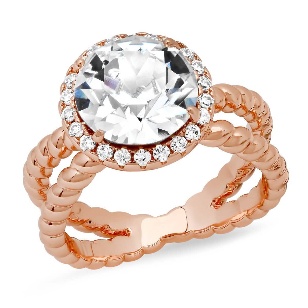 18K White Gold Plated Brass Split Shank Rope Engagement Ring Adorned with Swarovski Crystals DailySale