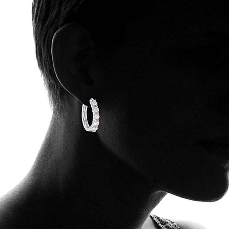 18K White Gold Plated Created Round Opal Hoop Earrings DailySale