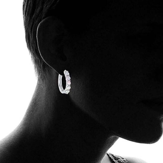 18K White Gold Plated Created Round Opal Hoop Earrings DailySale