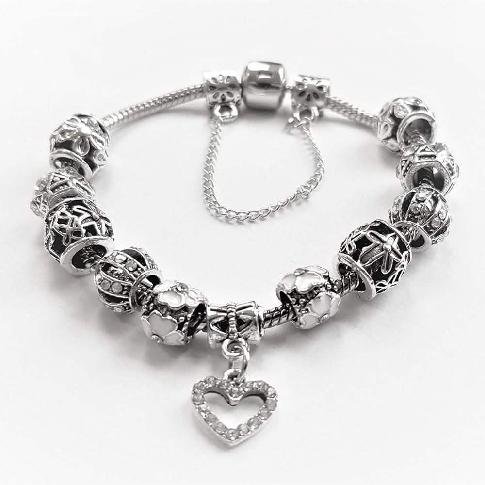 18K White Gold Plated Crystal Heart Charm Bracelet DailySale