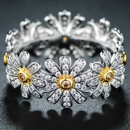 18K White Gold Plated Floral Sunflower Ring Made with Swarovski Crystals DailySale