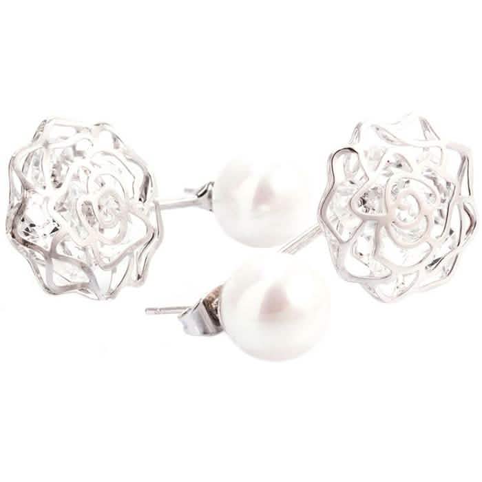 18K White Gold Plated Shell Pearl and Swarovski Elements Earrings DailySale