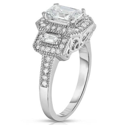 18k White Gold Tri Stone Emerald Cut Cubic Zirconia Ring DailySale