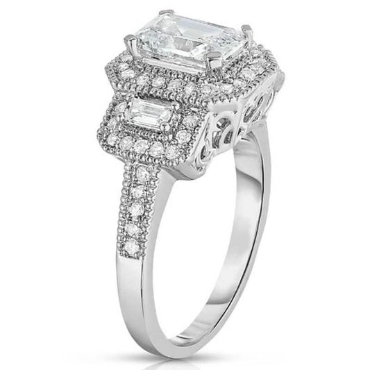 18k White Gold Tri Stone Emerald Cut Cubic Zirconia Ring DailySale