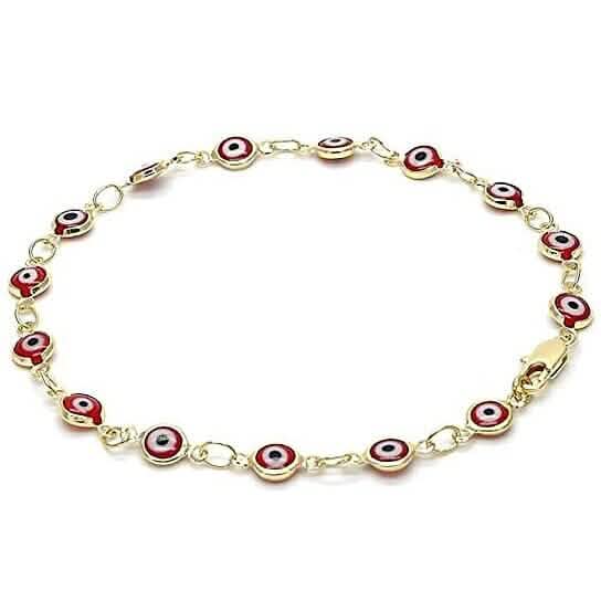 18k Women's Gold Filled High Polish Finsh Red Evil Eye Clasp Bracelet 7.5 Inch DailySale