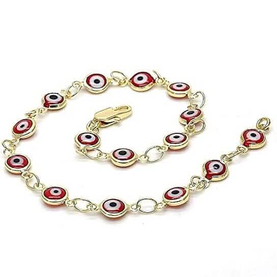 18k Women's Gold Filled High Polish Finsh Red Evil Eye Clasp Bracelet 7.5 Inch DailySale