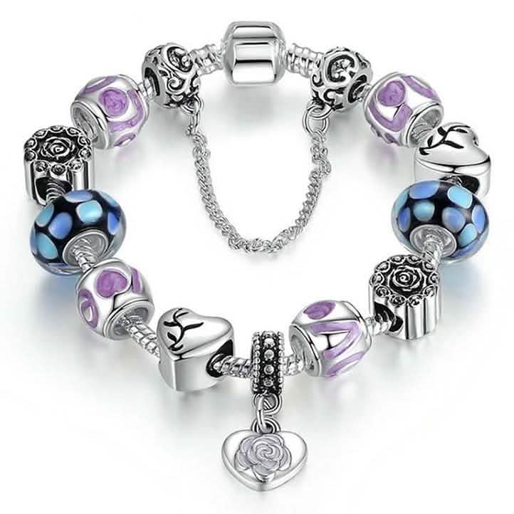 18kt White Gold Plated Murano Glass And Heart Charm Bracelet DailySale