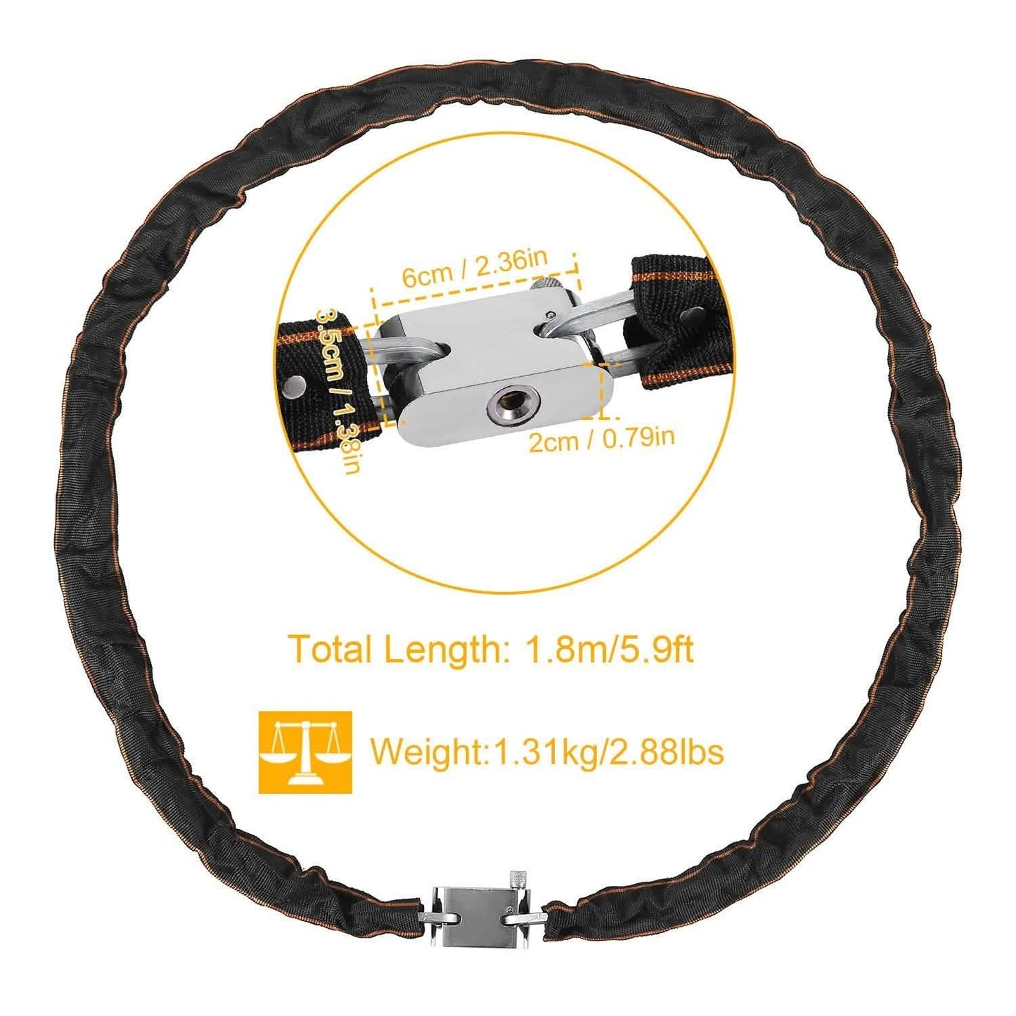 1.8m Bike Chain Lock with 3 Keys Heavy Duty Security Lock DailySale