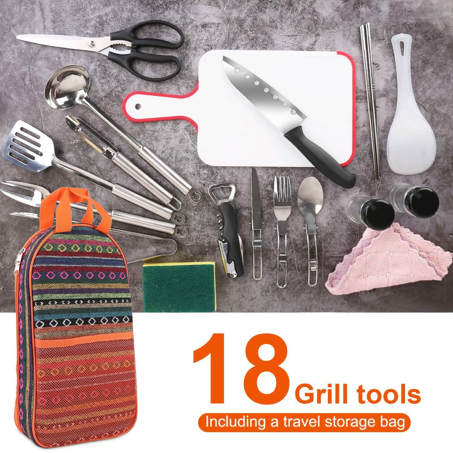 19-Piece: Camping Cooking Utensil Kit Portable Picnic Cookware DailySale