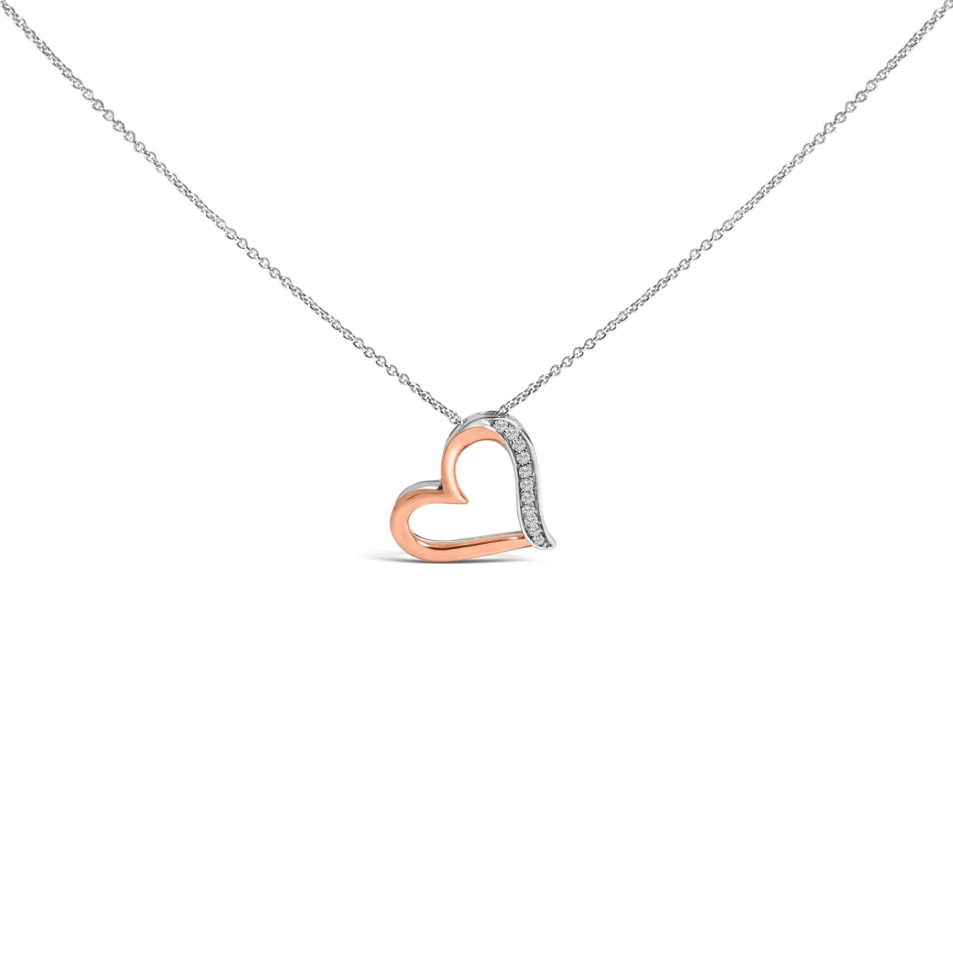 14K Rose Gold Plated Sterling Silver 1/10 Cttw Diamond Open Heart Pendant Necklace Bids.com
