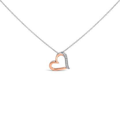 14K Rose Gold Plated Sterling Silver 1/10 Cttw Diamond Open Heart Pendant Necklace Bids.com