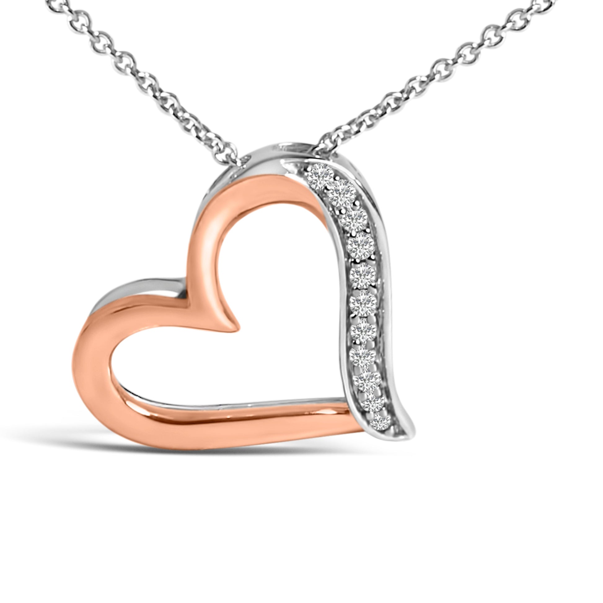 14K Rose Gold Plated Sterling Silver 1/10 Cttw Diamond Open Heart Pendant Necklace Bids.com