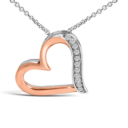 14K Rose Gold Plated Sterling Silver 1/10 Cttw Diamond Open Heart Pendant Necklace Bids.com