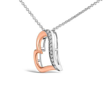 14K Rose Gold Plated Sterling Silver 1/10 Cttw Diamond Open Heart Pendant Necklace Bids.com