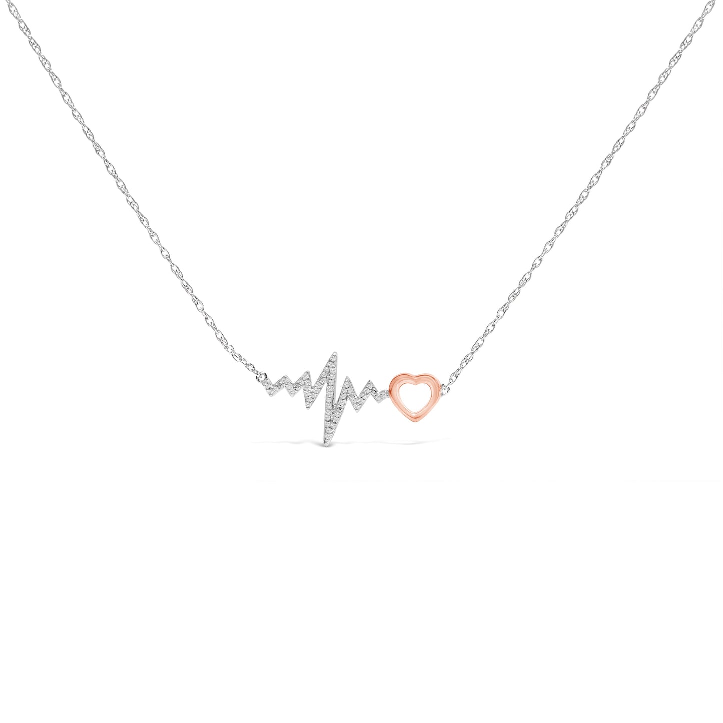 14K Rose Gold Plated Silver Diamond Accent Zig Zag Heart Necklace Bids.com