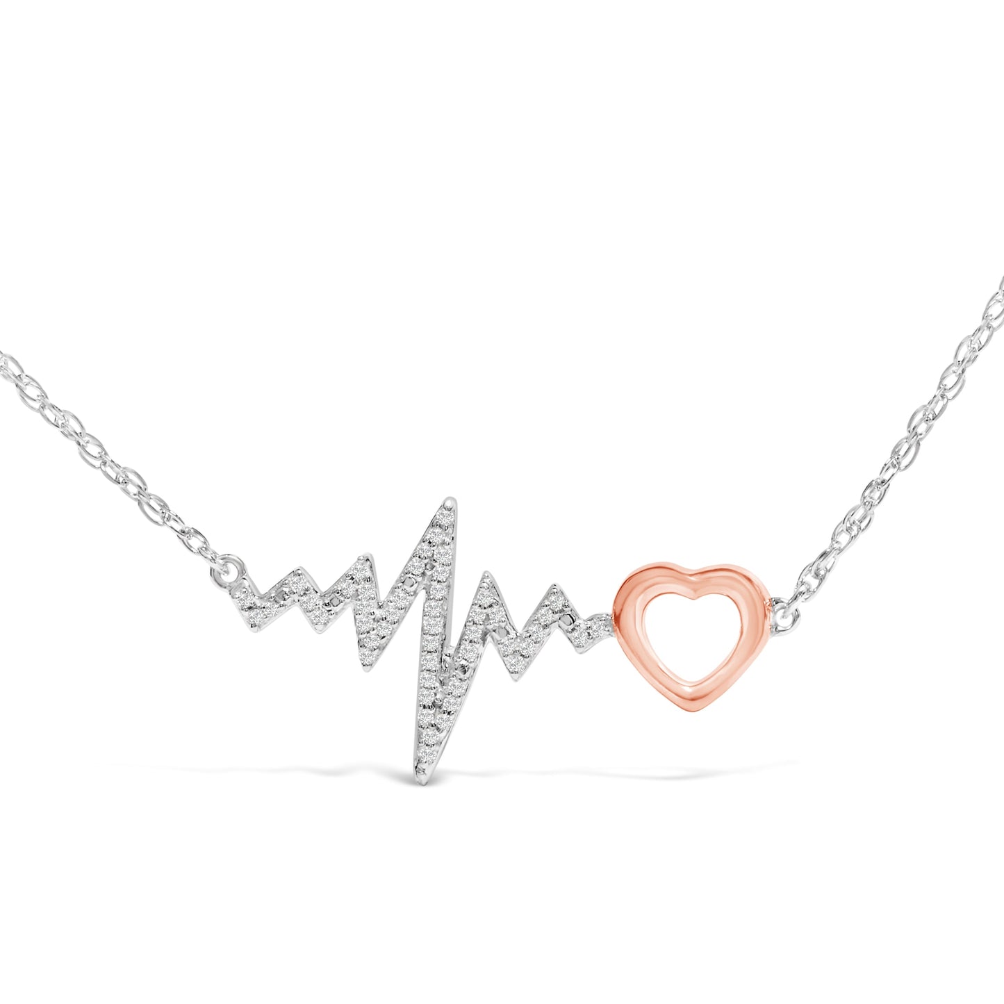 14K Rose Gold Plated Silver Diamond Accent Zig Zag Heart Necklace Bids.com