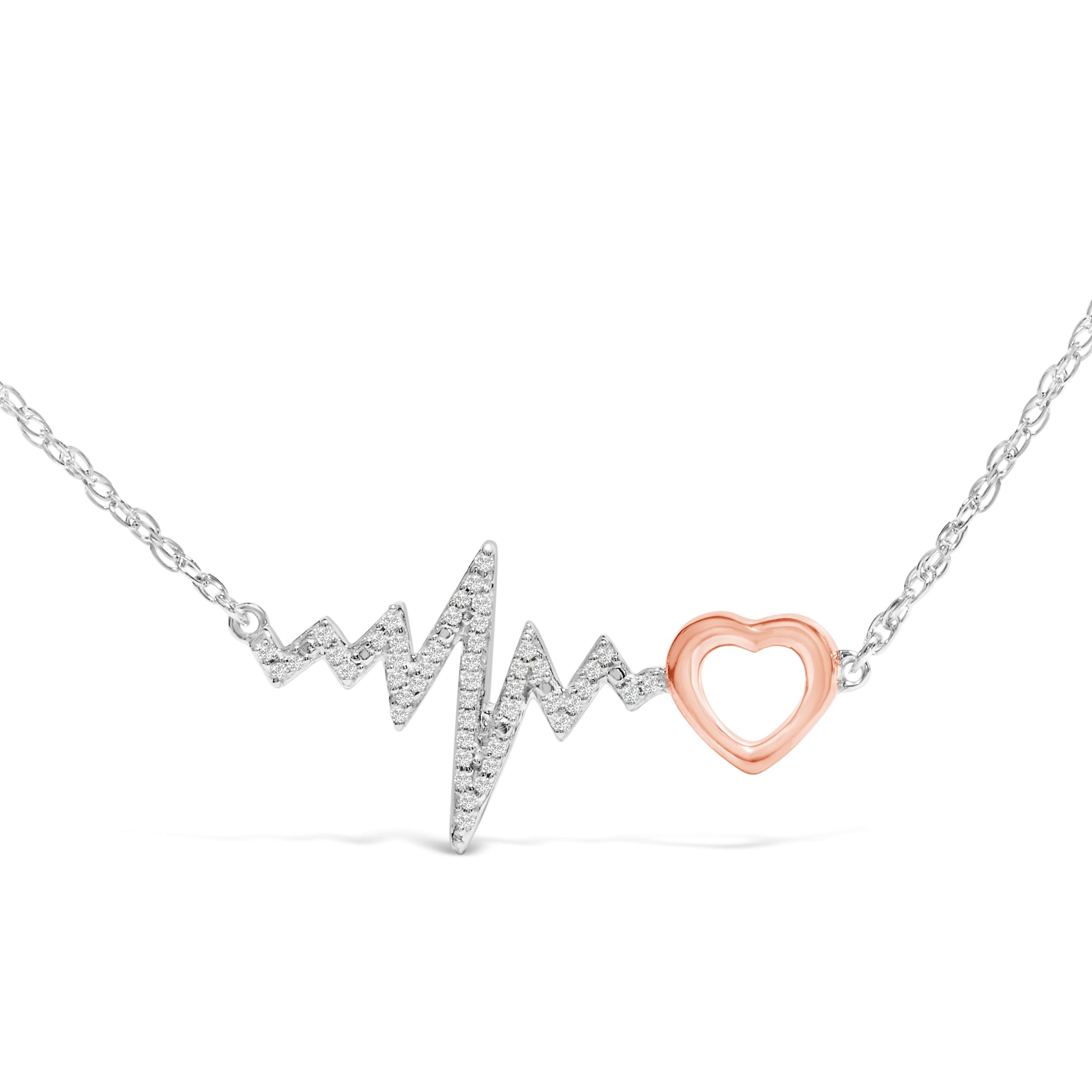 14K Rose Gold Plated Silver Diamond Accent Zig Zag Heart Necklace Bids.com