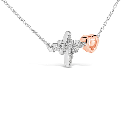 14K Rose Gold Plated Silver Diamond Accent Zig Zag Heart Necklace Bids.com