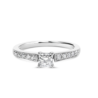 14K White Gold Diamond 1/2 Cttw Princess Cut Diamond Engagement Ring (G-H Color, VS2-SI1 Clarity) - Size 7 Bids.com