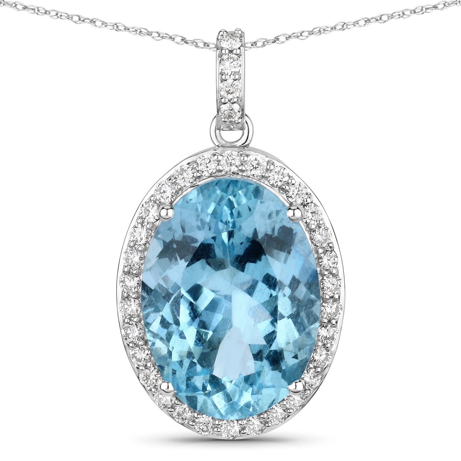 9.59 Carat Genuine Aquamarine and White Diamond 14K White Gold Pendant Bids.com