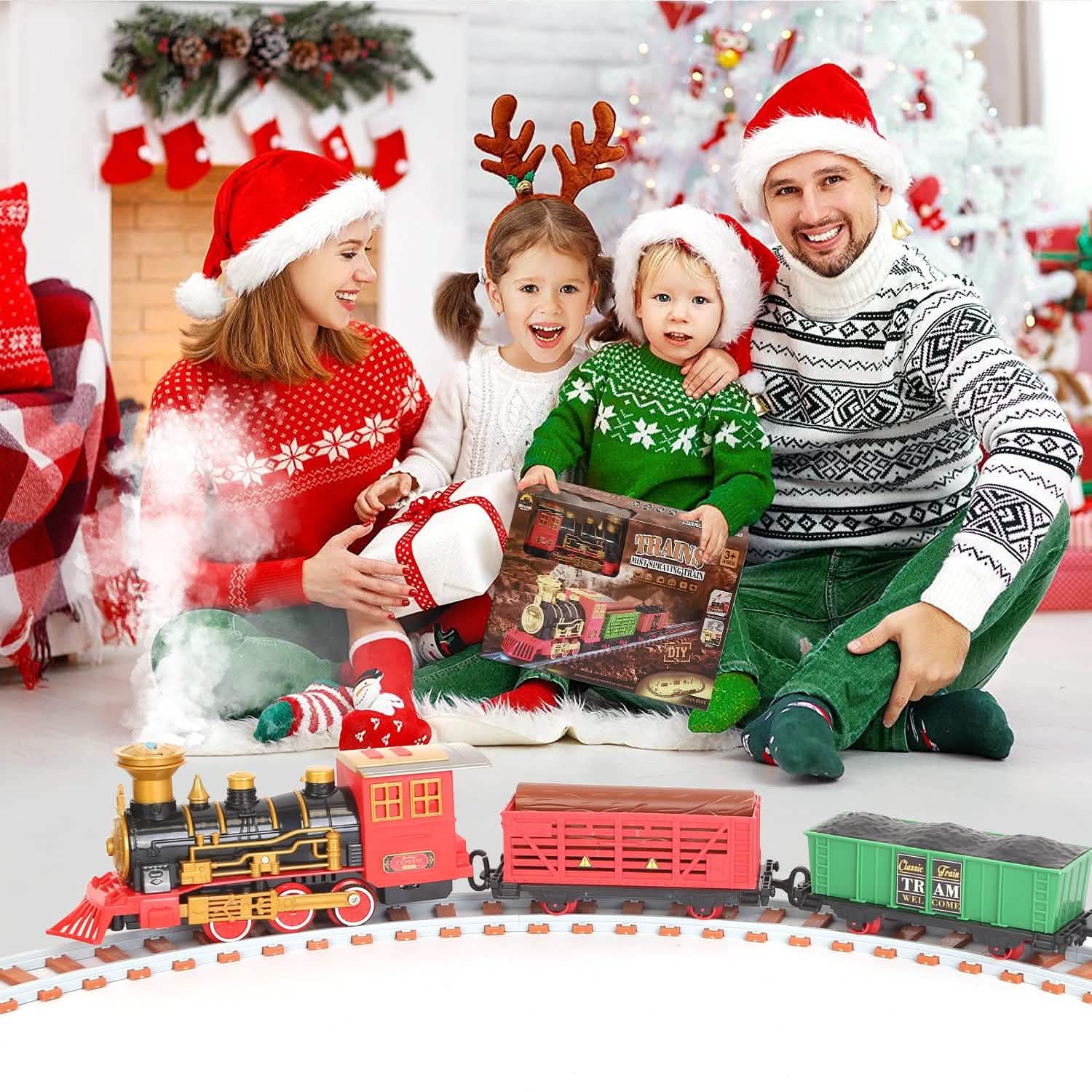 193-Piece: Electric Train Set Steam Locomotive Passenger Coach Coal Car Christmas Train DailySale