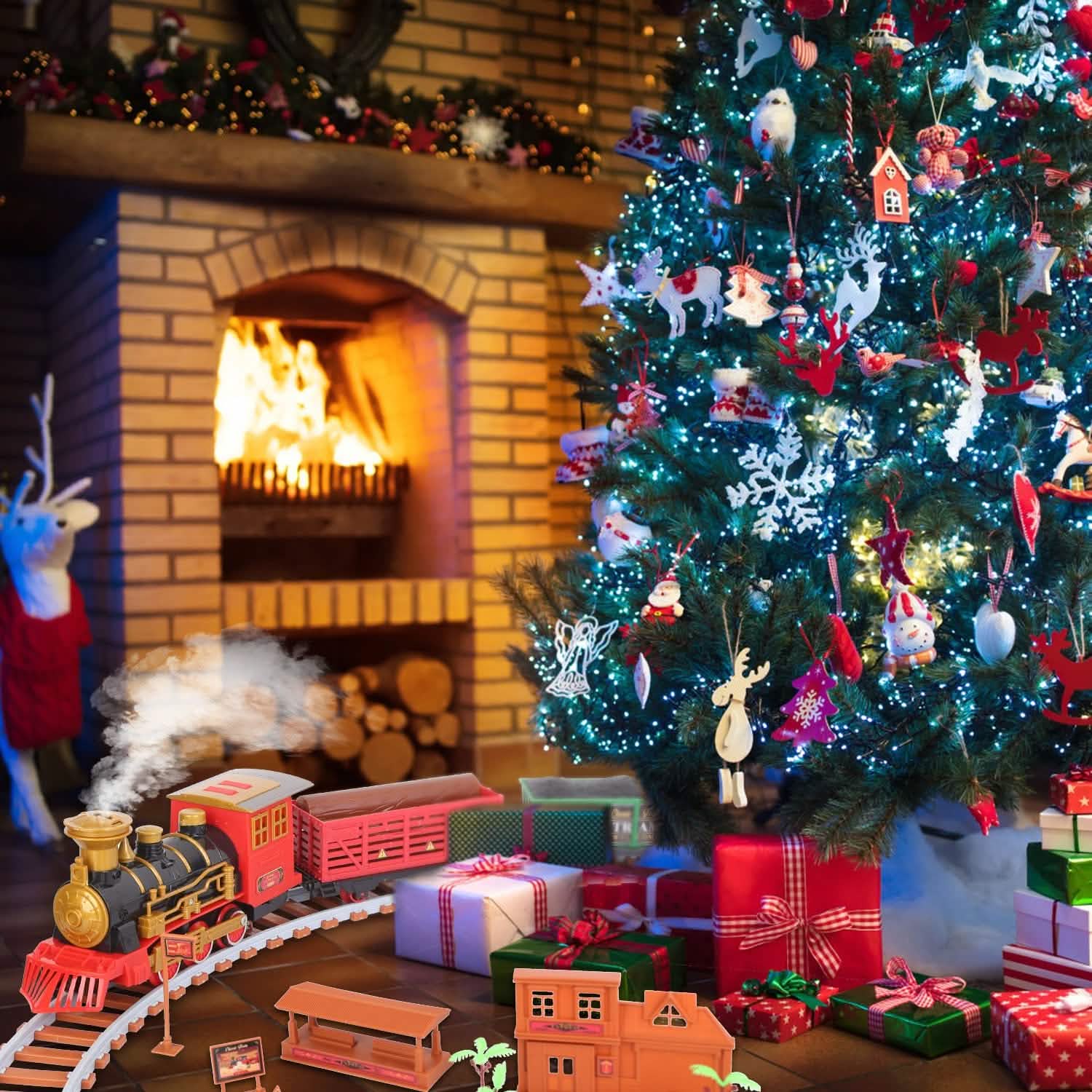 193-Piece: Electric Train Set Steam Locomotive Passenger Coach Coal Car Christmas Train DailySale