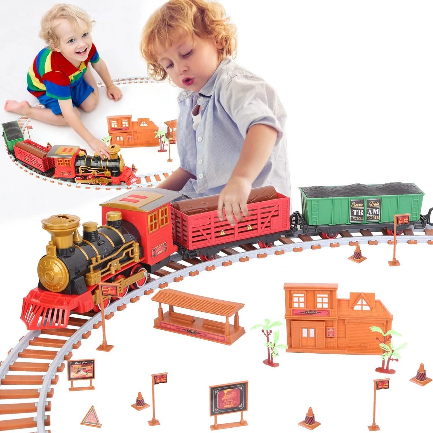 193-Piece: Electric Train Set Steam Locomotive Passenger Coach Coal Car Christmas Train DailySale