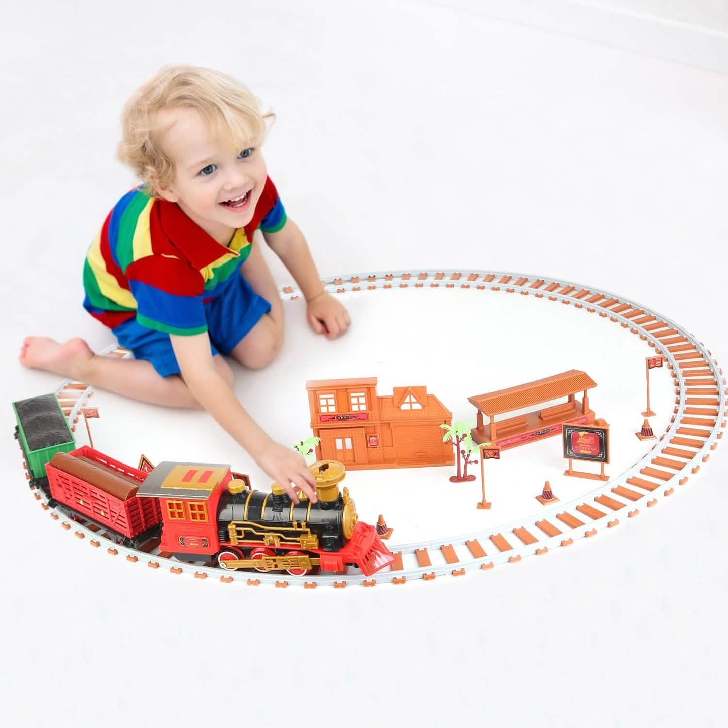 193-Piece: Electric Train Set Steam Locomotive Passenger Coach Coal Car Christmas Train DailySale