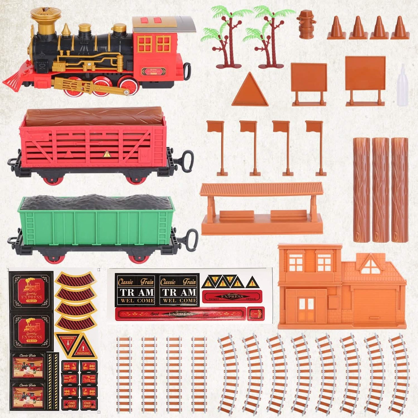 193-Piece: Electric Train Set Steam Locomotive Passenger Coach Coal Car Christmas Train DailySale