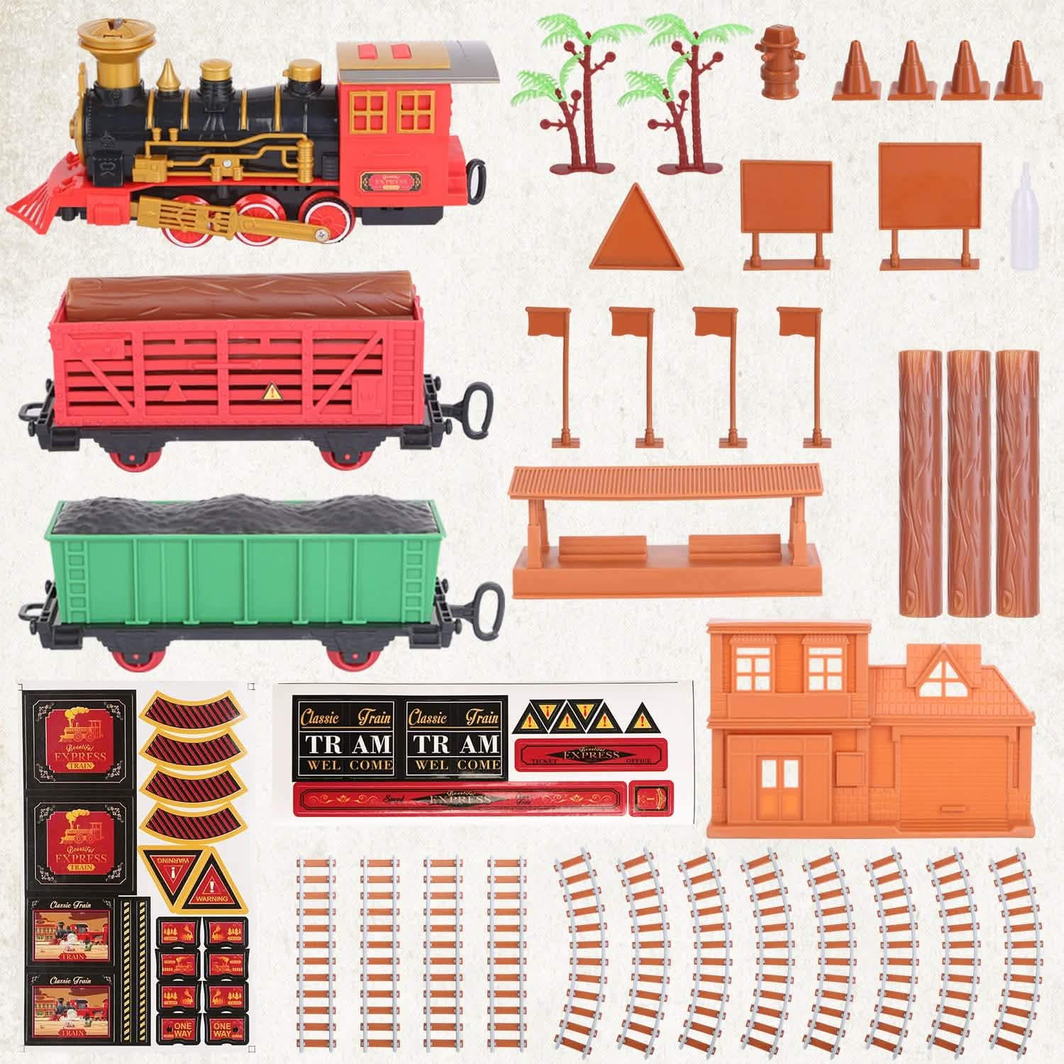 193-Piece: Electric Train Set Steam Locomotive Passenger Coach Coal Car Christmas Train DailySale