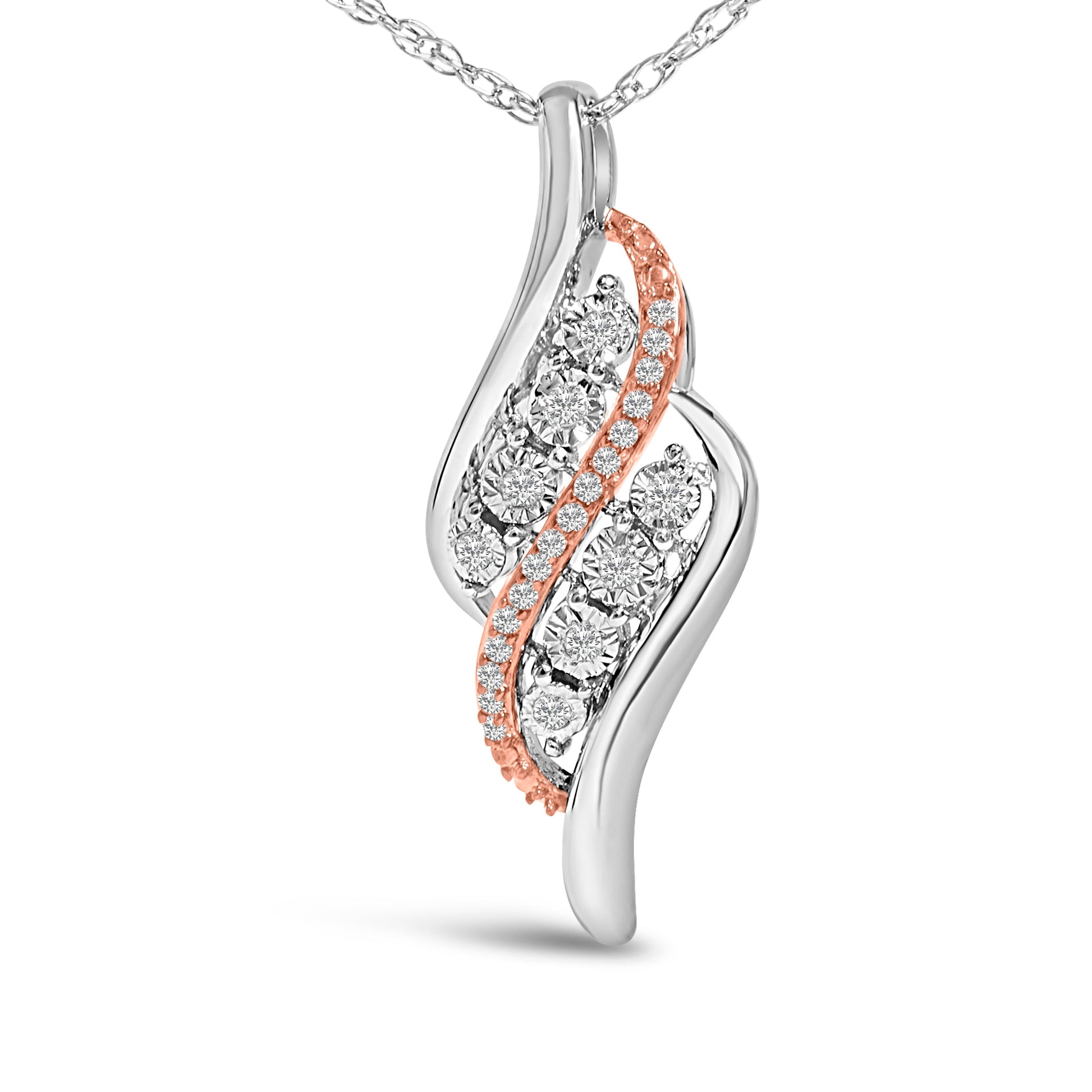 14k Rose Gold Plated Sterling Silver 1/10 Cttw Diamond Swirl Pendant Necklace Bids.com