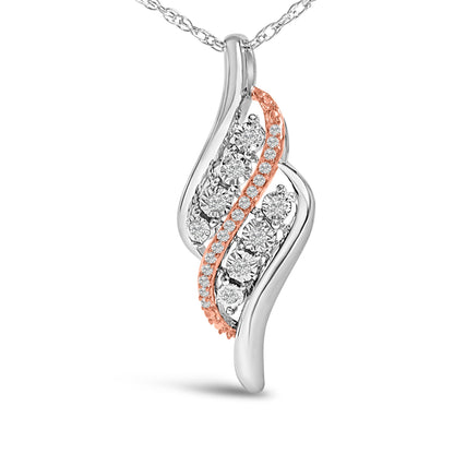 14k Rose Gold Plated Sterling Silver 1/10 Cttw Diamond Swirl Pendant Necklace Bids.com