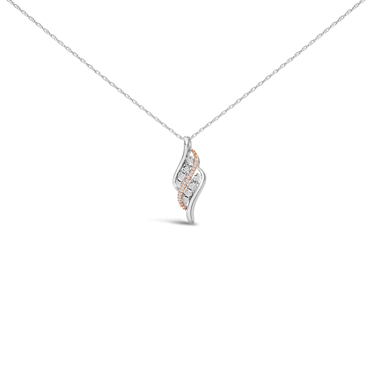 14k Rose Gold Plated Sterling Silver 1/10 Cttw Diamond Swirl Pendant Necklace Bids.com