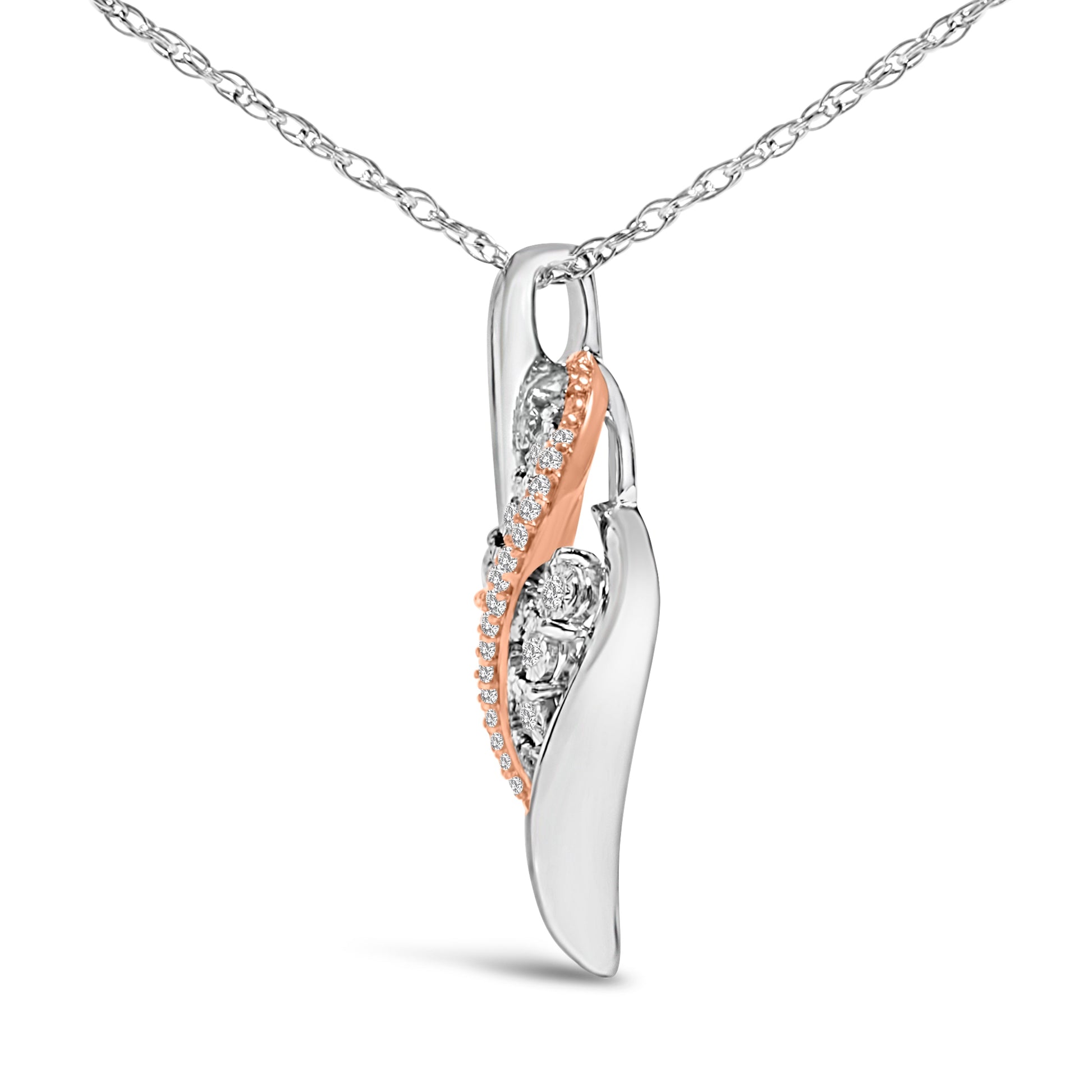 14k Rose Gold Plated Sterling Silver 1/10 Cttw Diamond Swirl Pendant Necklace Bids.com
