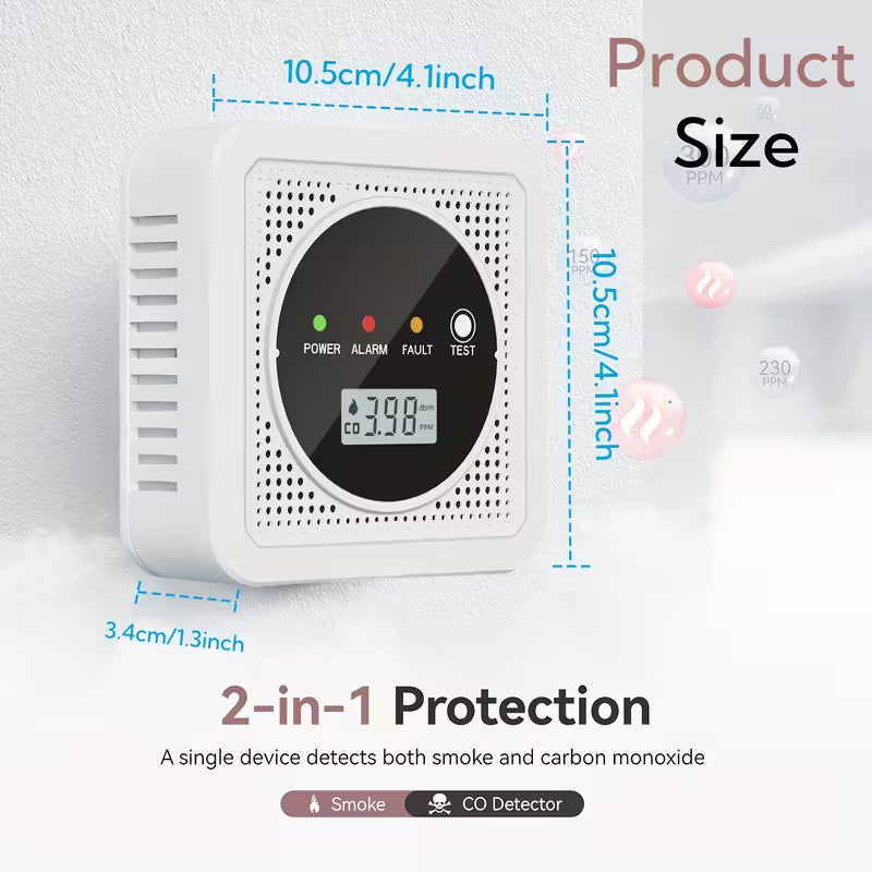 Dual Sensor Smoke & Carbon Monoxide Detector Alarm with LCD Display DailySale