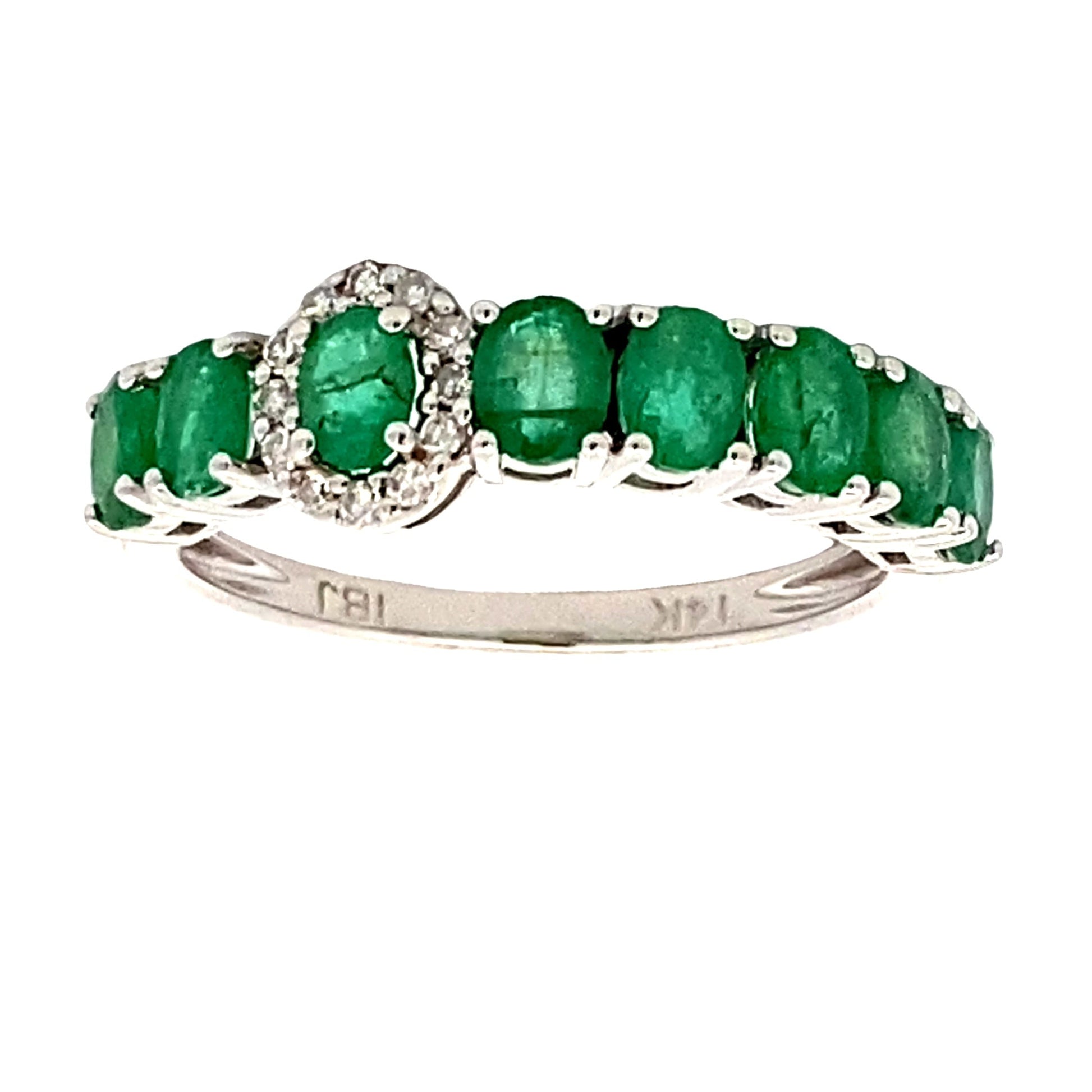 Emerald Diamond Fashion band rings 14KT White Gold Bids.com